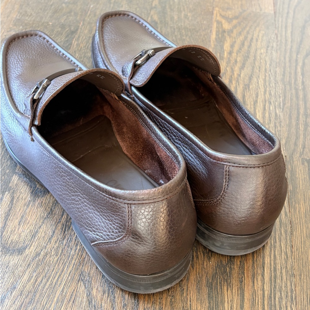 Men's Ferragamo Grandioso Pebble Leather Leather Bit Loafers, Brown 12 EE - Picture 2 of 8